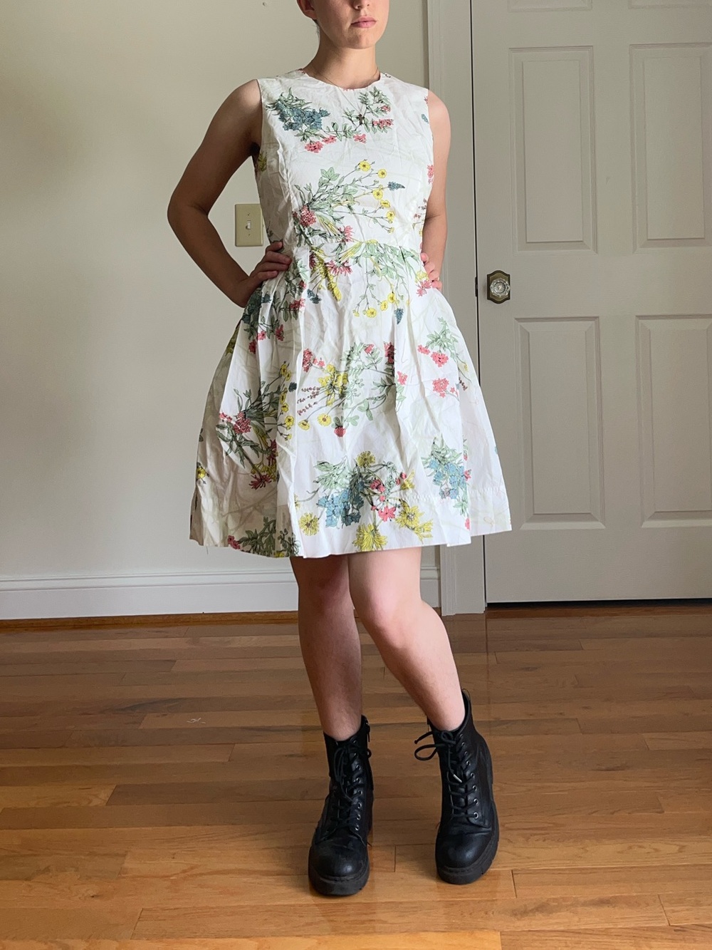 GAP White Floral Sleeveless Fit-and-Flare Mini Dress